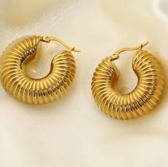 cult gaia 18K Gold plated Lightweight Earrings Chunky Textured Unique Hoop